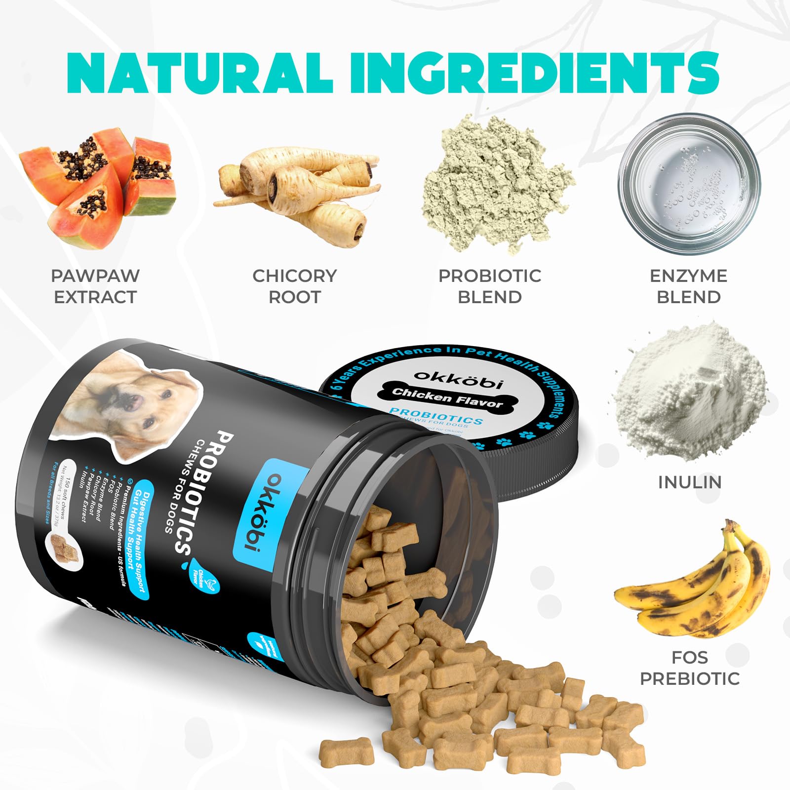 OKKÖBI beef flavor dog chews easy to accept and aid digestion