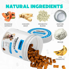 OKKÖBI Probiotics for Dogs Chews beef flavor for tasty tummy support.