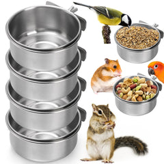 Okllen bird-feeding-dish-clip-attachment shows secure cage mounting for mess-free feeding.