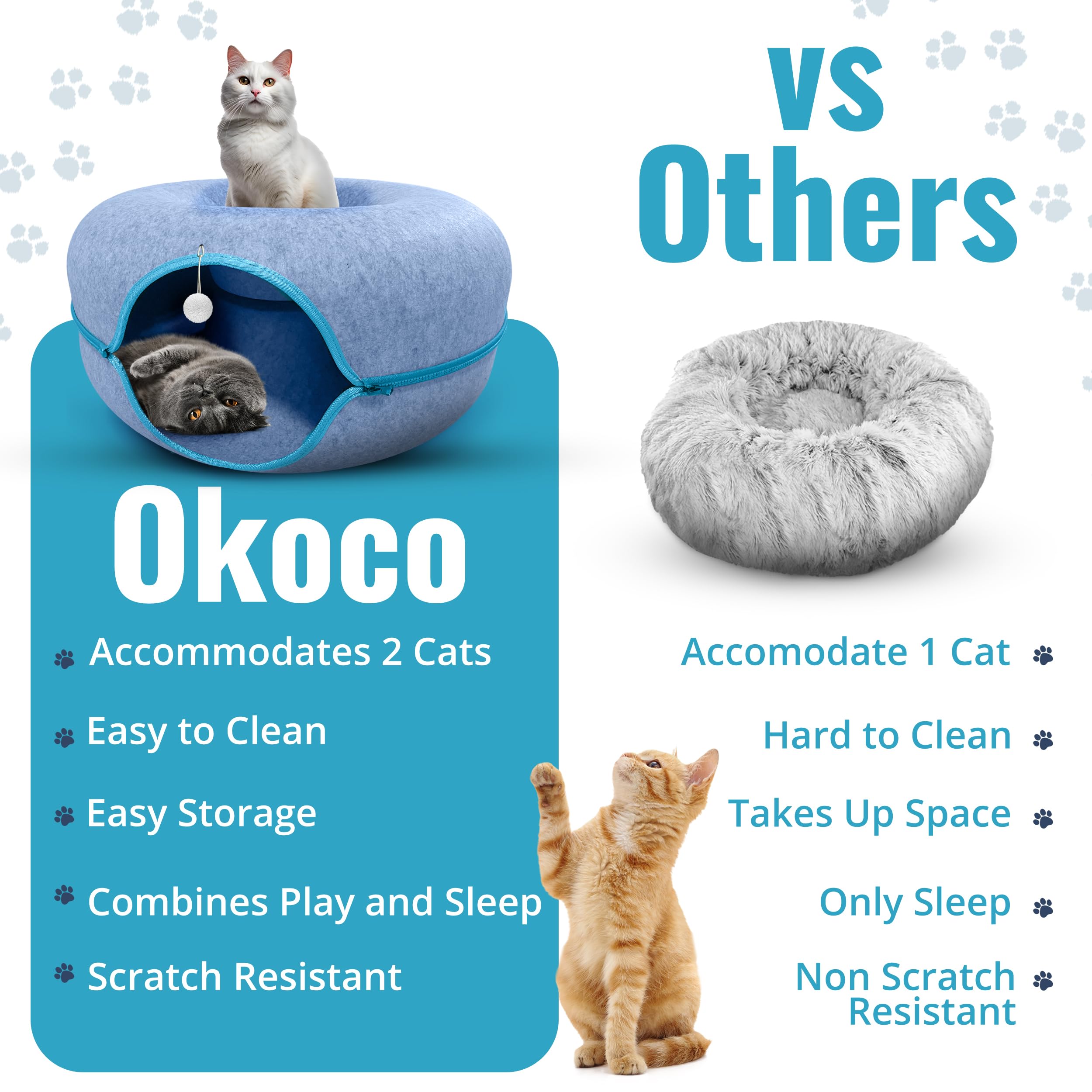 Okoco Cat Tunnel Bed removable parts for easy machine washing and maintenance