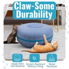 Okoco Cat Tunnel Bed donut detail highlights plush, cozy cave and pounce-friendly design