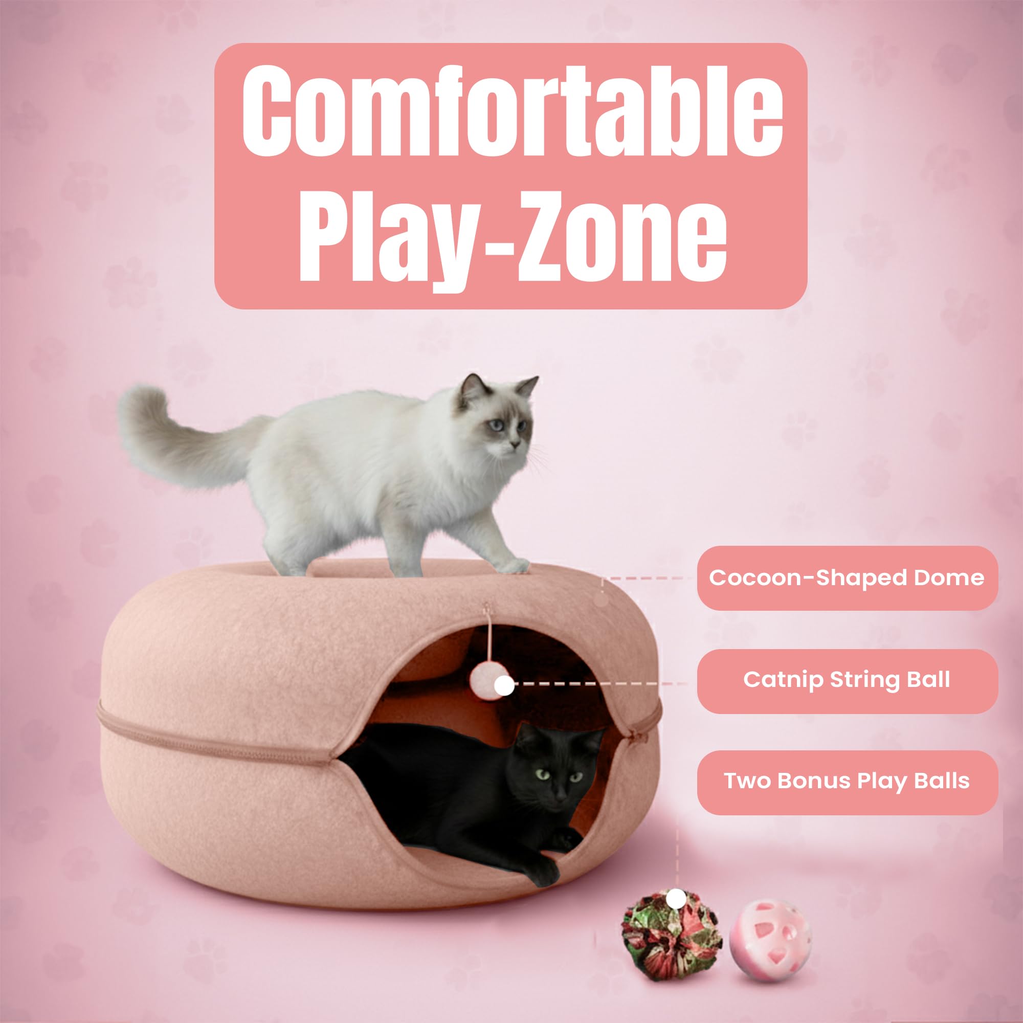 Okoco Cat Tunnel Bed peekaboo entrance invites exploration and naps