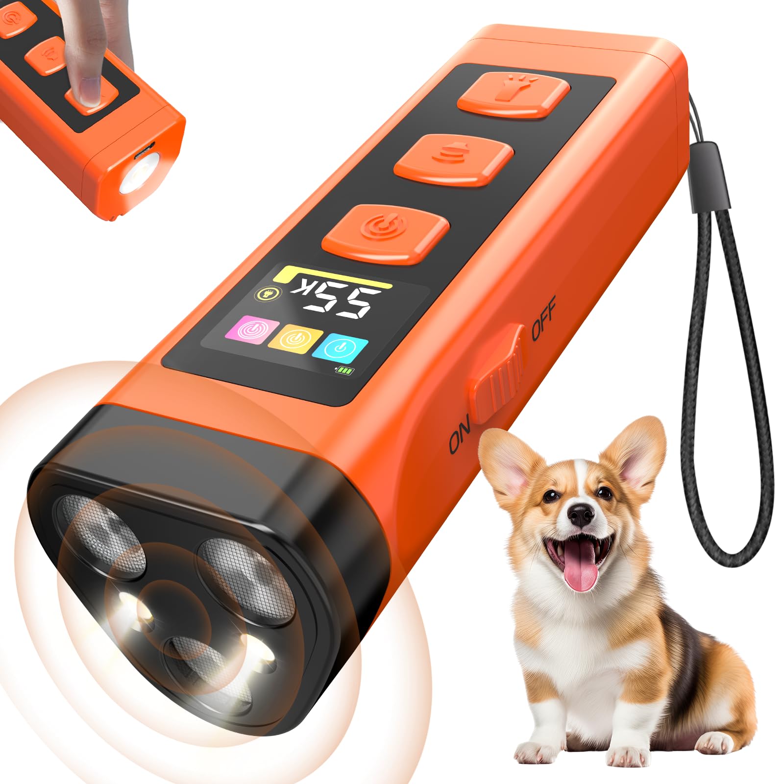OKSJ Dog Bark Deterrent Device front view, compact humane training aid for indoors