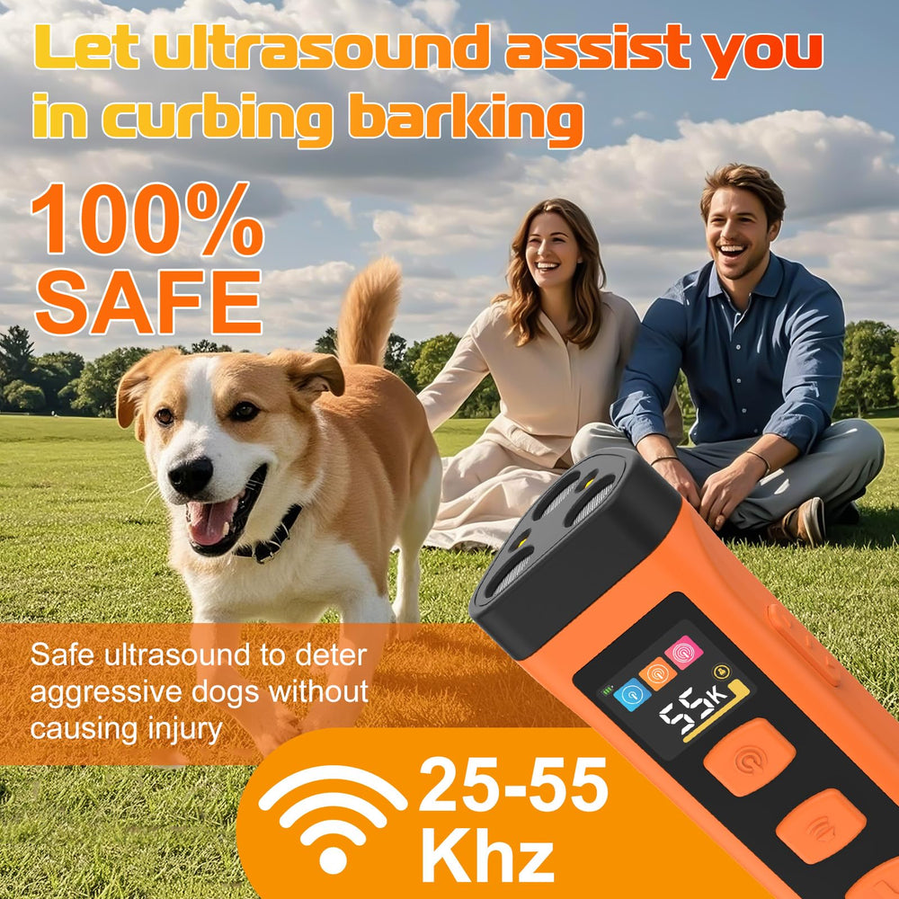 OKSJ Dog Bark Deterrent Device in-use walking scenario, portable long-range training