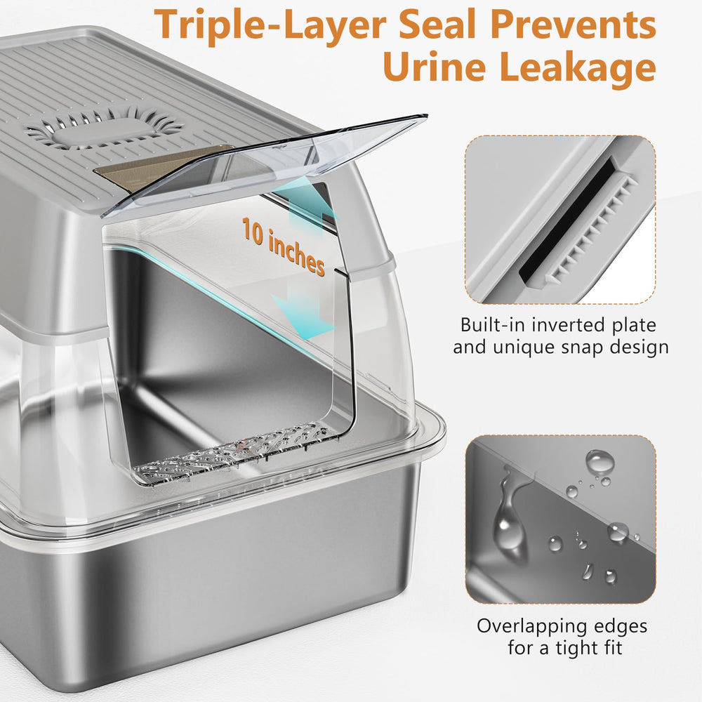 OKSOTY stainless-steel cat litter box enclosed configuration emphasizes versatile use and easy cleaning