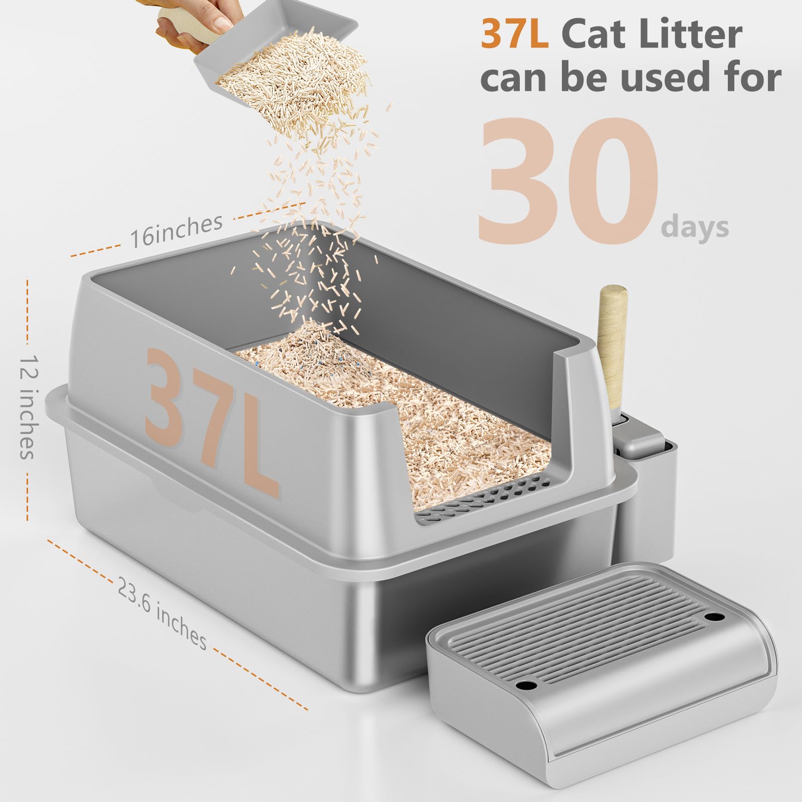 OKSOTY stainless-steel litter box non-stick surface for quick cleaning