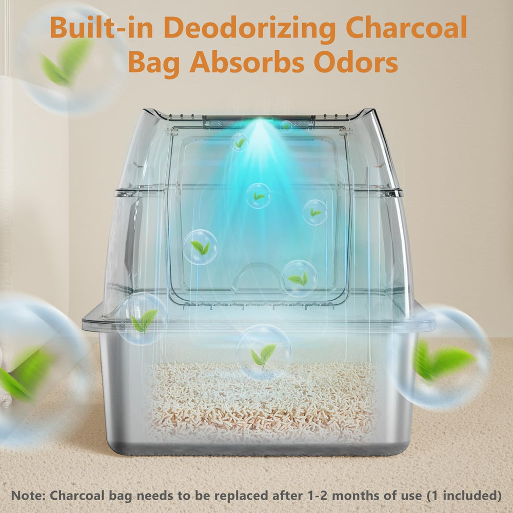 OKSOTY stainless-steel litter box odor-control compartment maintains fresher surroundings