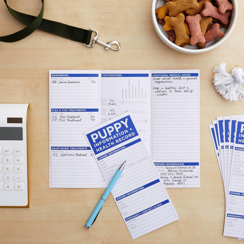 Okuna Outpost Shot Records puppy card back with health detail spaces for quick reference