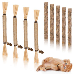 Okxiri silvervine sticks cat toy close-up, supporting dental care during playful chewing.