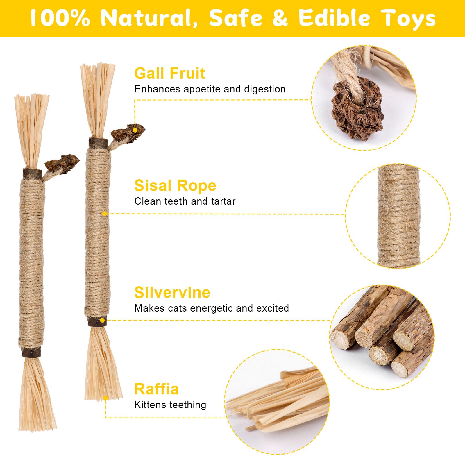 Okxiri silvervine sticks cat toy with sisal rope texture for engaging chewing.