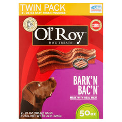 Ol' Roy Bark'n Bac'n dog treats 50oz package with bacon flavor, soft texture ideal for rewards.