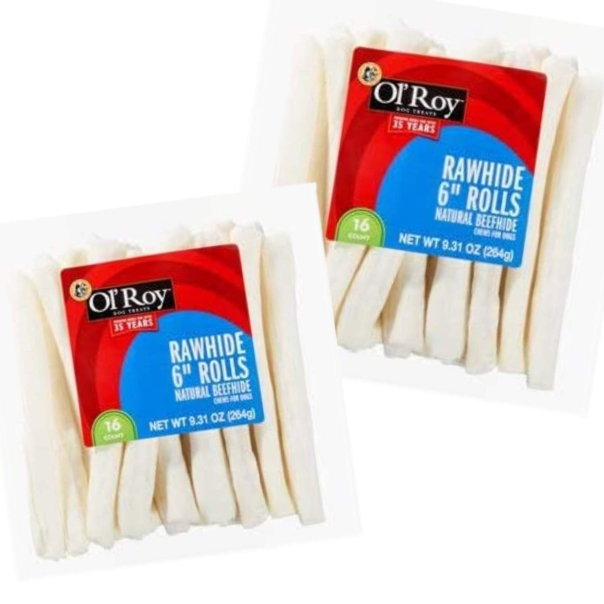 Ol' Roy rawhide 6in rolls, natural beefhide chews for long-lasting chewing and potential tartar reduction
