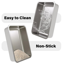 Olacat stainless steel litter box 2-pack inside-depth emphasizes ample height to reduce scattering during use.