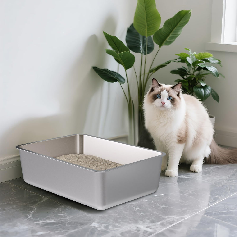 Olacat stainless steel litter box 2-pack rust-resistance design supports long-term durability.