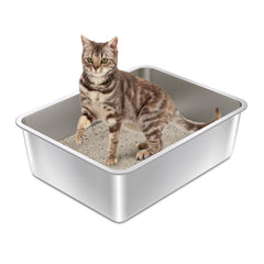Olacat stainless steel litter box with open design for easy cat access.