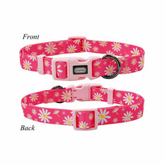 Olahibi daisy-pattern collar close-up showing sturdy hardware