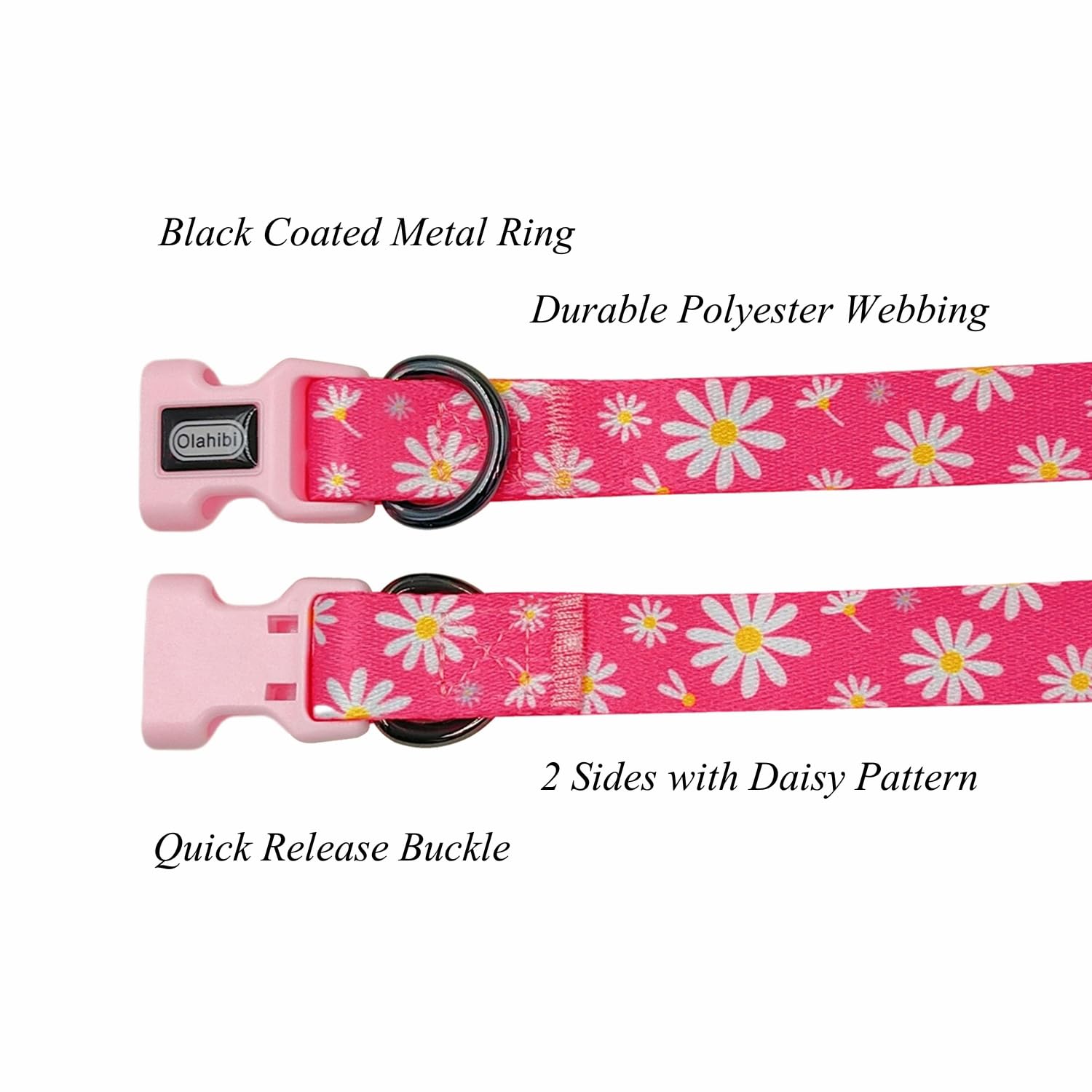 Olahibi daisy-pattern leash close-up highlighting soft polyester weave