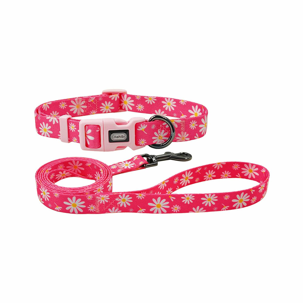 Olahibi dog collar leash set in daisy pattern for durable daily walks