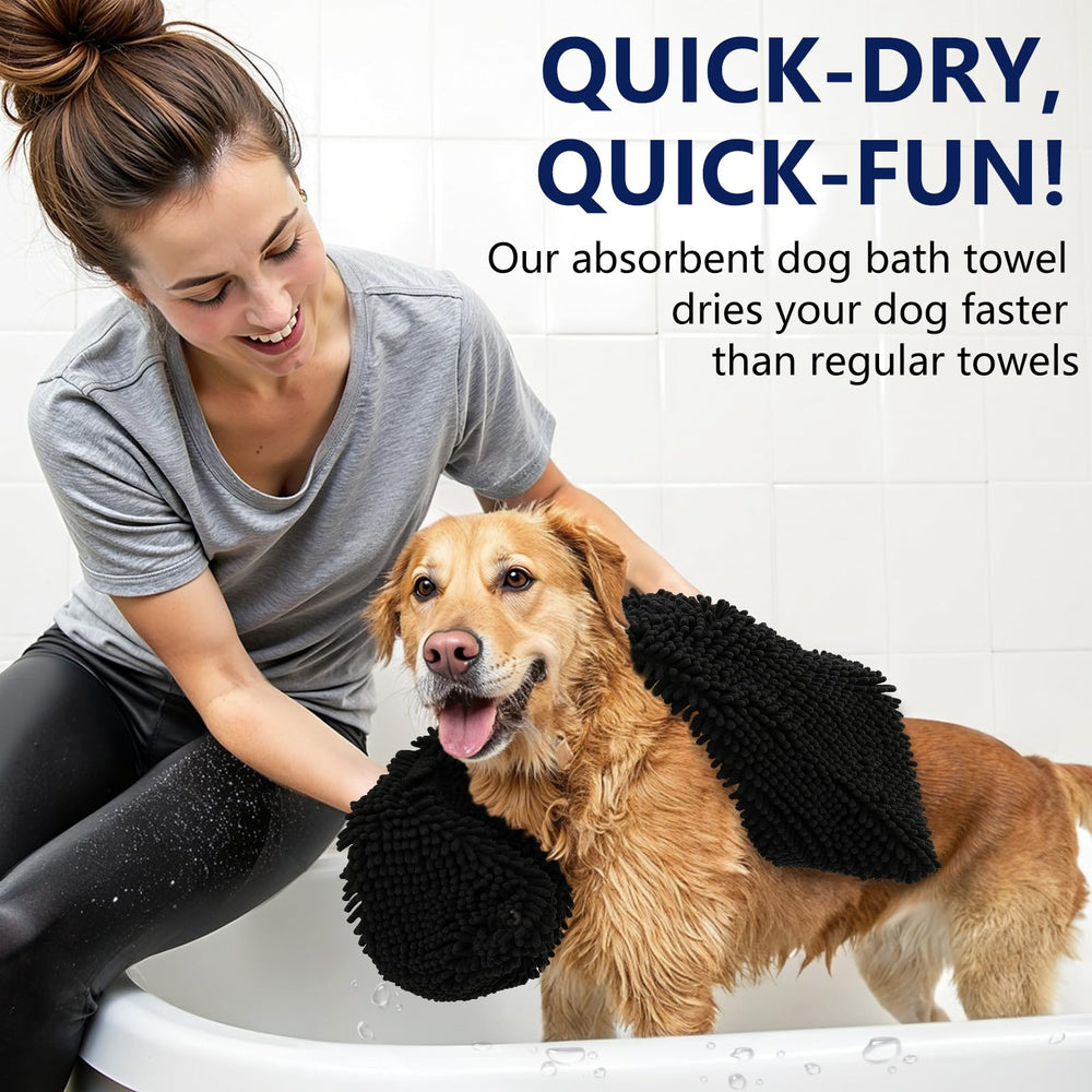 OLANLY dog towel with pockets demonstrates easy wrap-around design