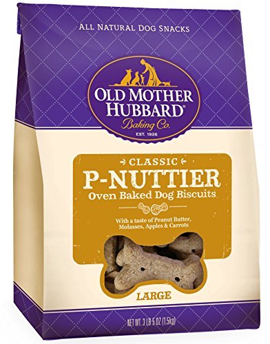 Old Mother Hubbard P-Nuttier Large Biscuits bag, crunchy texture supports dog dental care and tasty rewards.