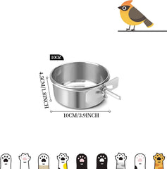 Old Tjikko stainless steel bowl with clip provides easy cage mounting.