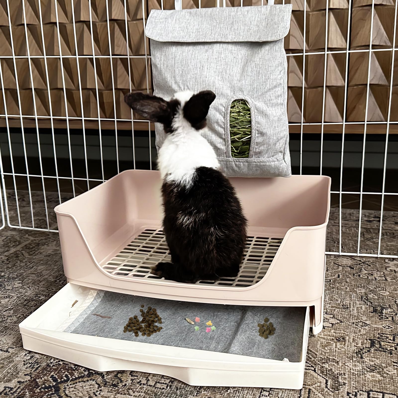 Oleisert rabbit litter box tray cleaning deep pull out for easy removal.