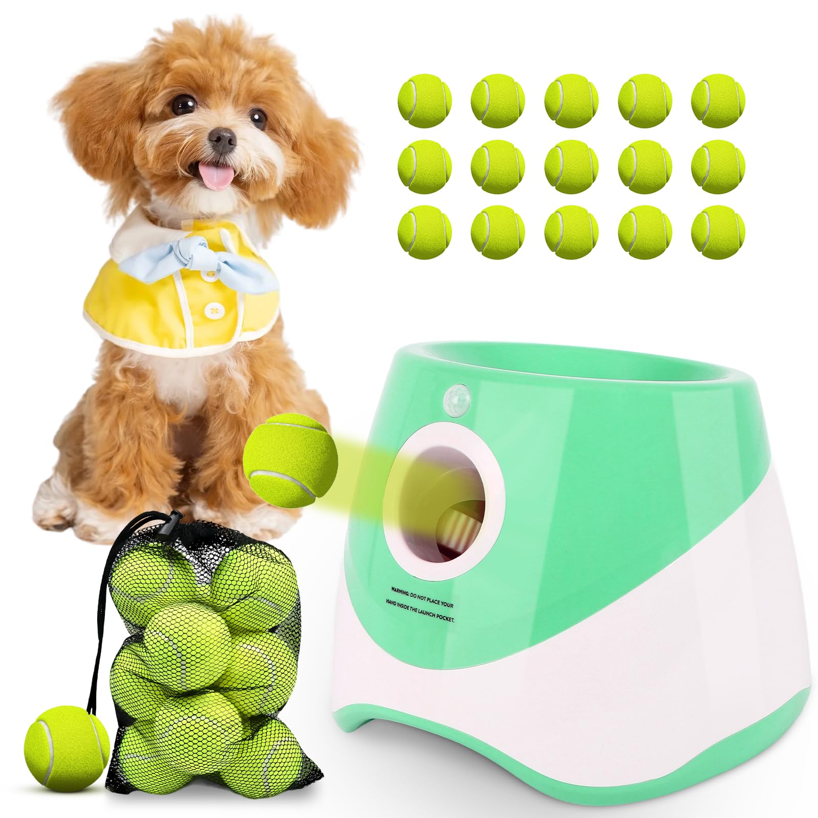 OLenyer automatic ball launcher front view enables easy interactive fetch for small dogs.