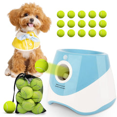 OLenyer automatic ball launcher front view highlights compact design for small dogs