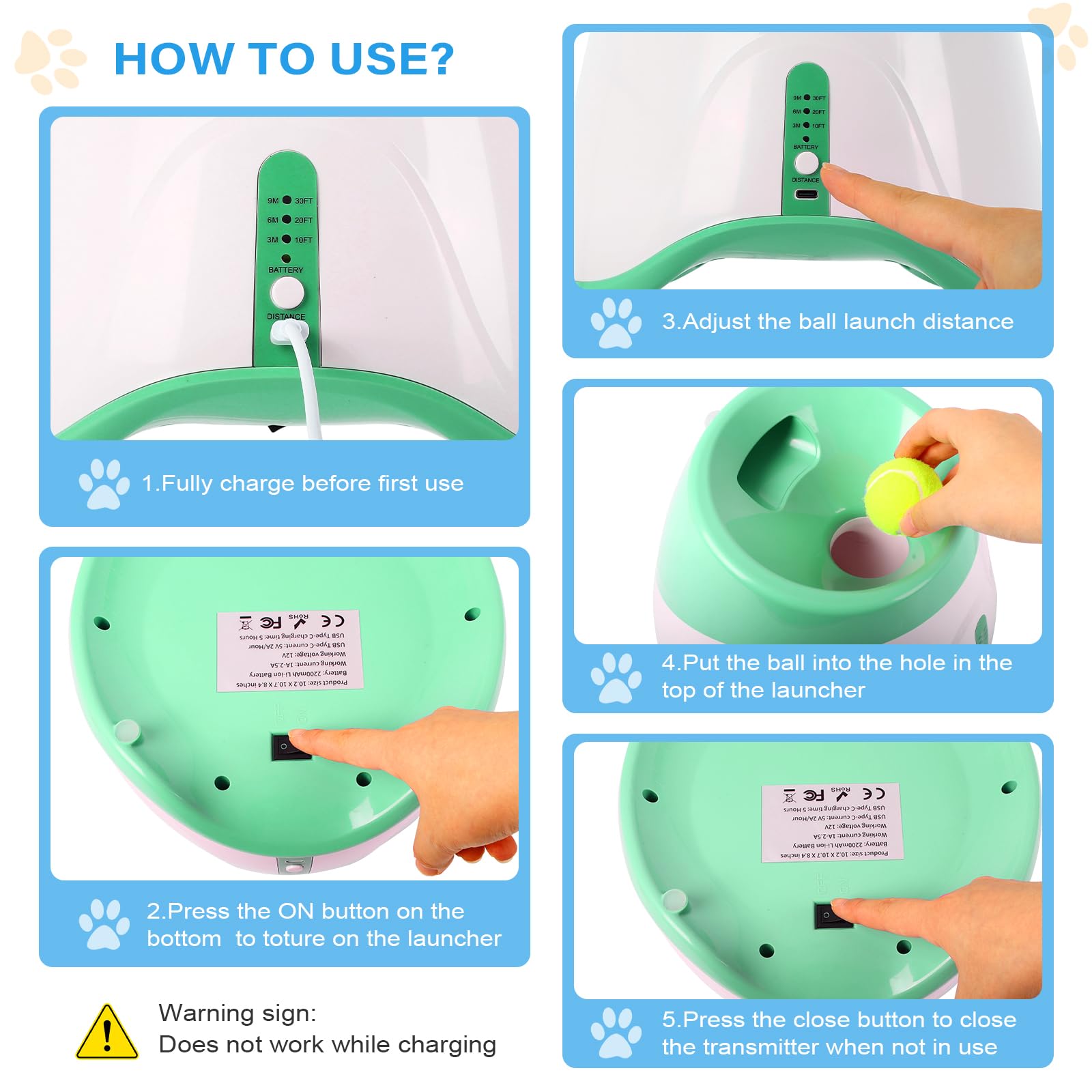 OLenyer rechargeable battery powers hours of autonomous fetch sessions.