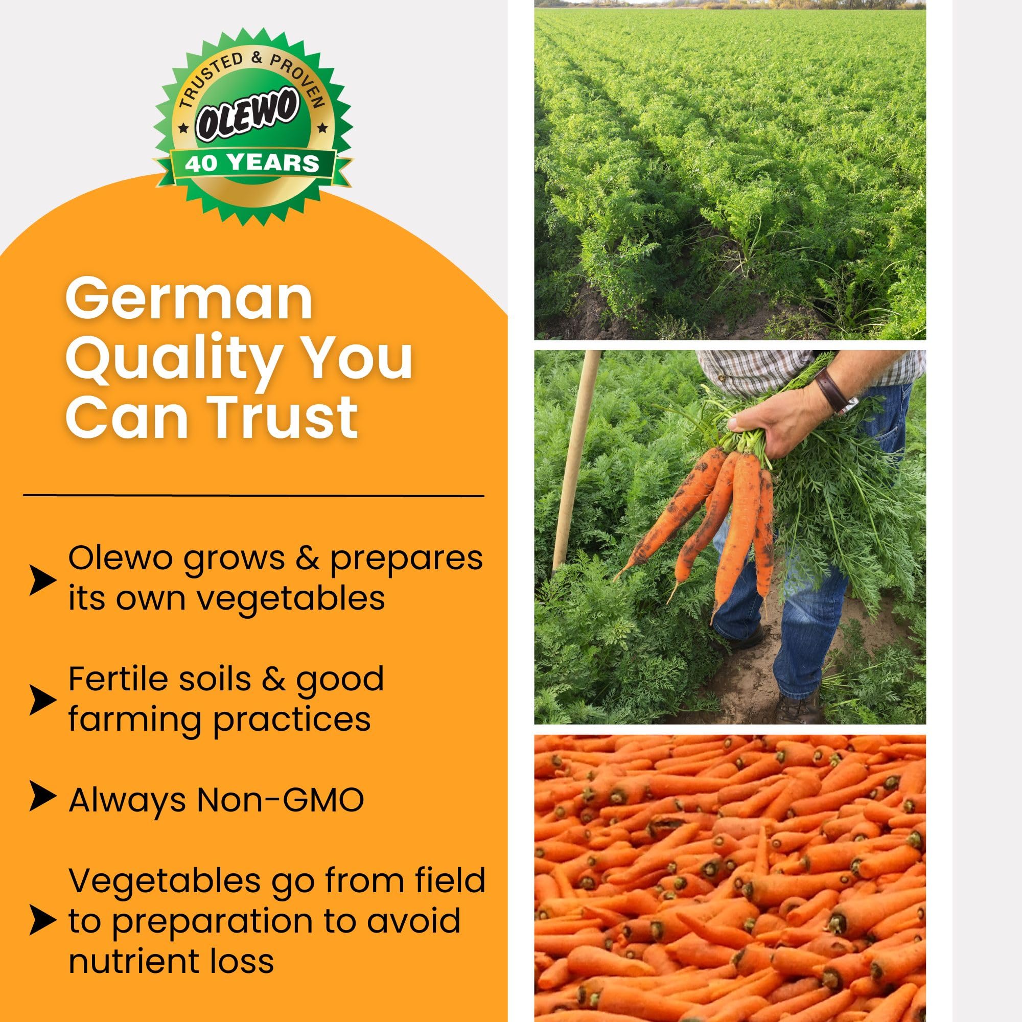 Olewo carrots made in Germany highlighting quality and tradition