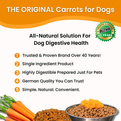 Olewo Original Carrots for Dogs poured over meals boosts fiber and palatability.