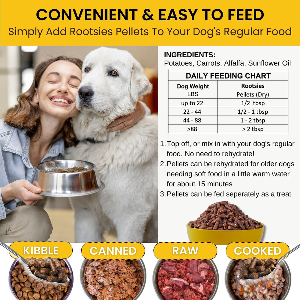 Rehydrated Rootsies meal-mix prepared as a natural dog dinner.