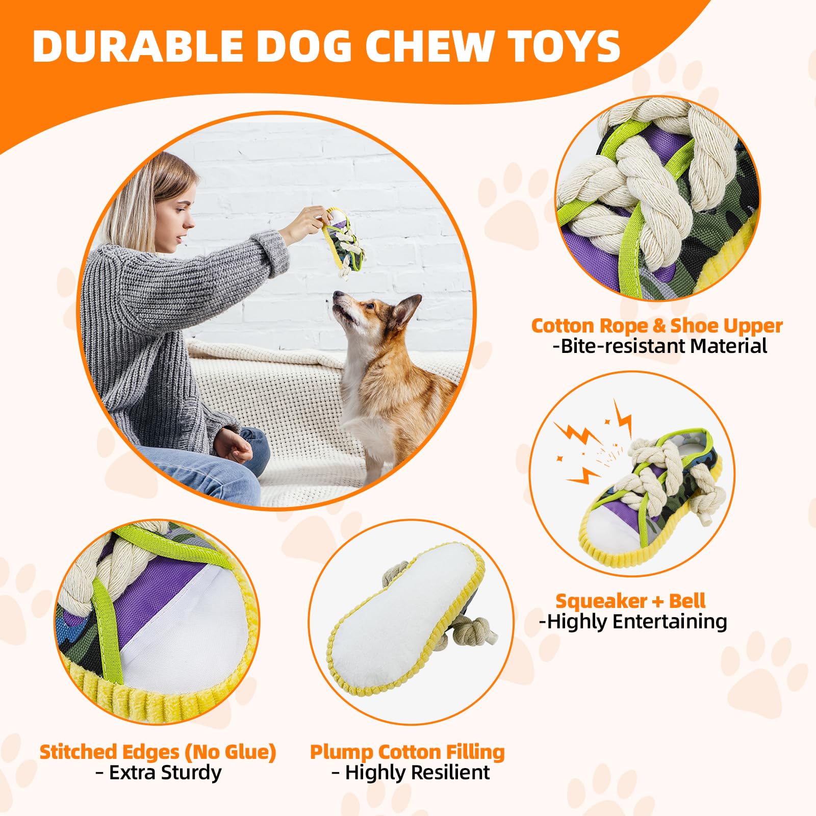 OLHHZX dog squeaky toy internal squeaker and bell for varied sounds