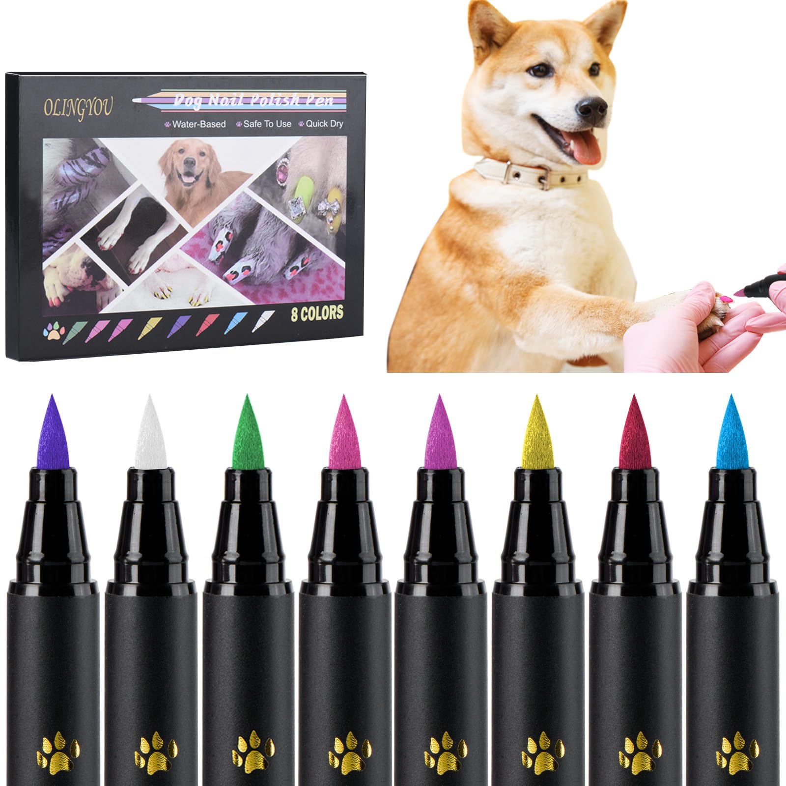 OLINGYOU dog nail polish pen quick-dry action covers nails in seconds.