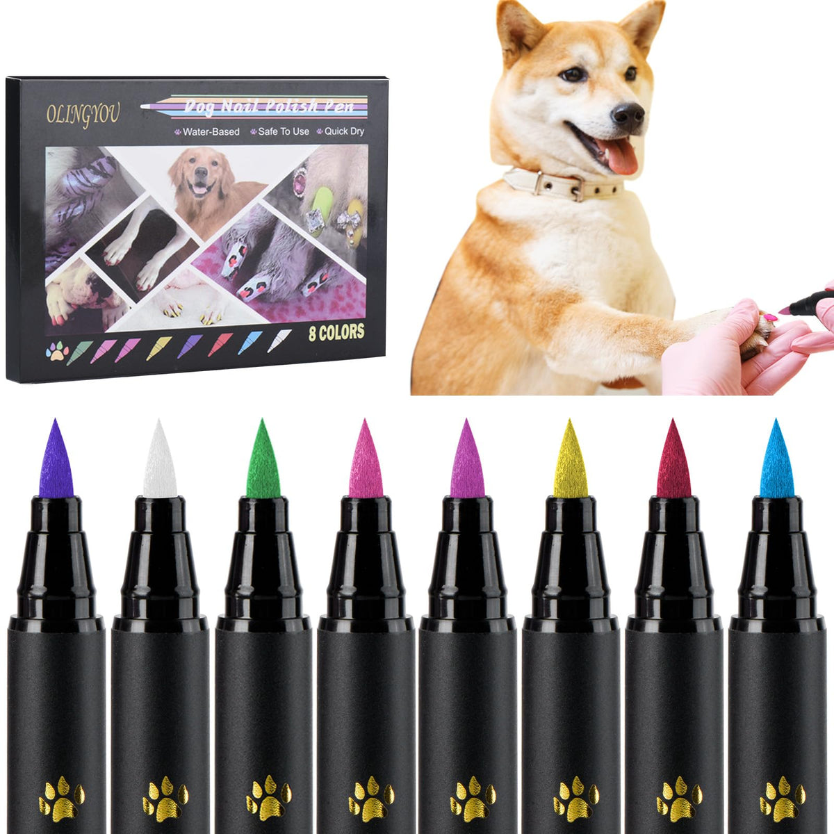 OLINGYOU dog nail polish pen quick-dry action covers nails in seconds.