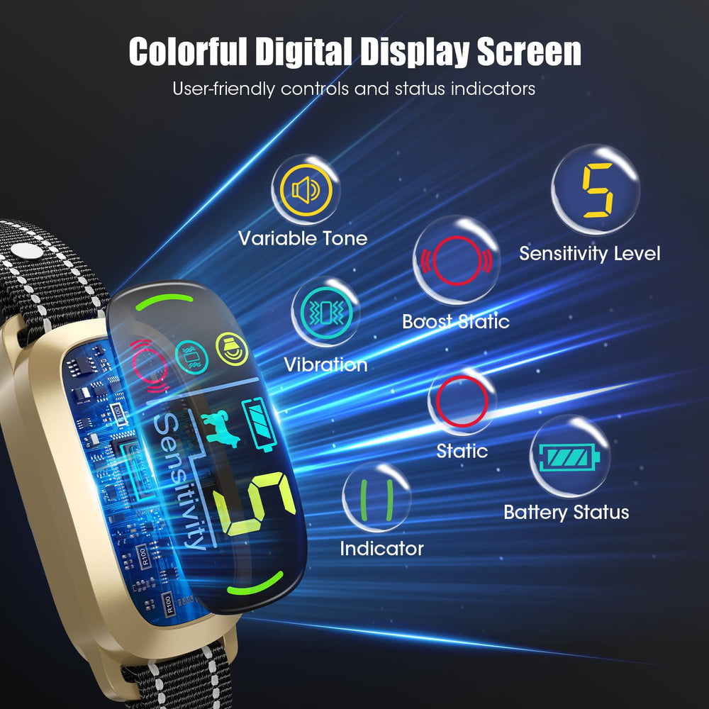 Oliry bark collar Type-C charging port image highlights quick charging.