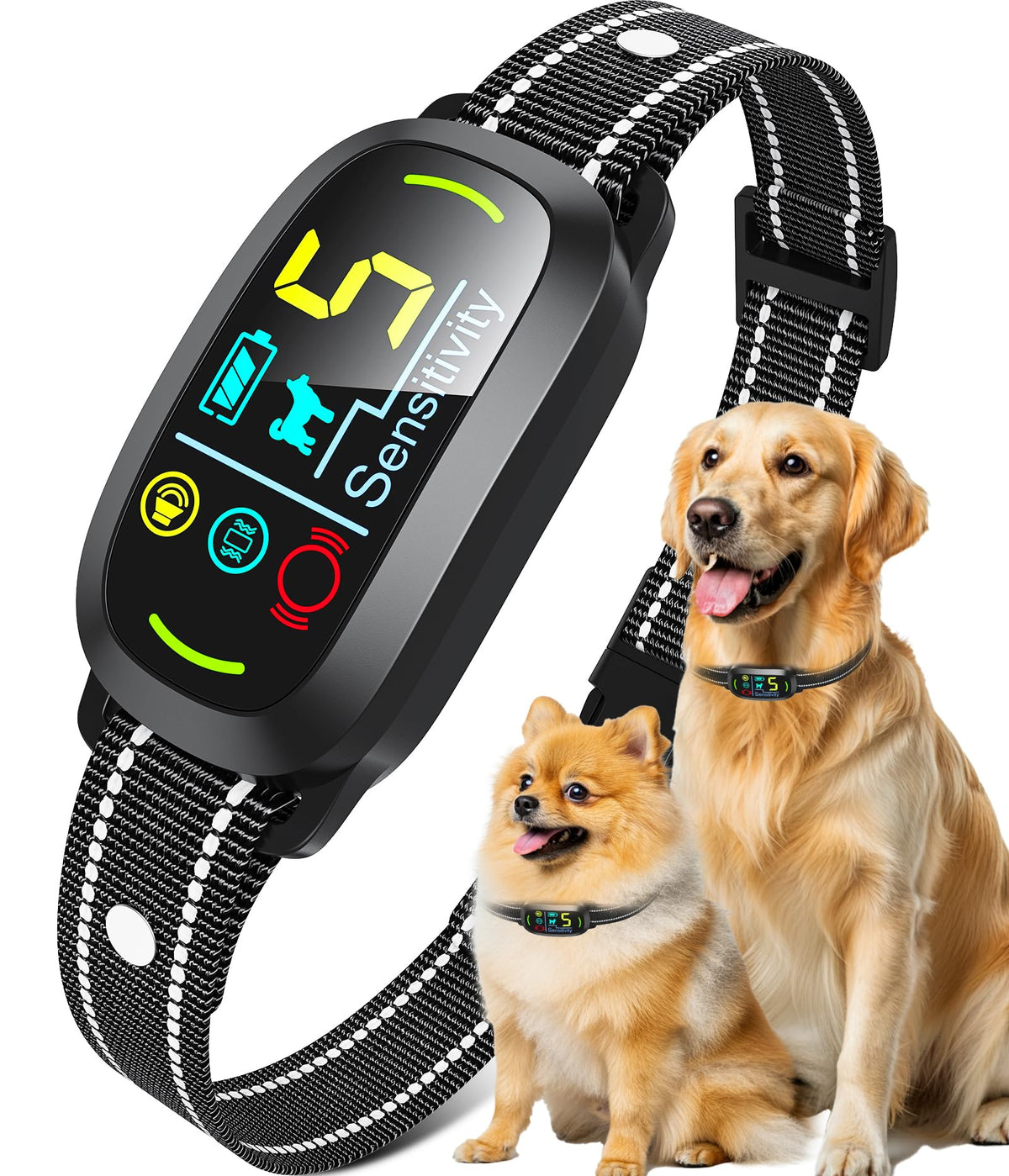 Oliry smart AI bark collar dashboard shows mode and battery status for easy training