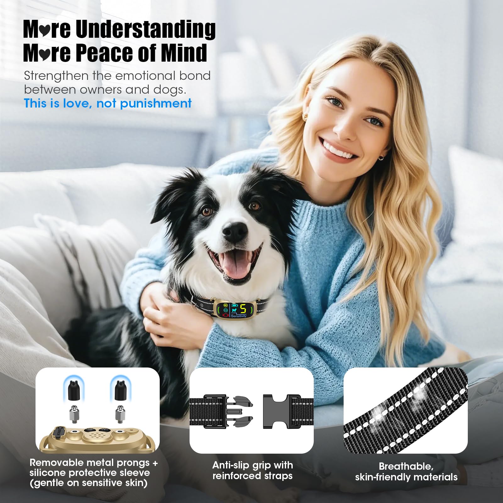 Oliry smart AI bark collar model-modes image highlights training options.