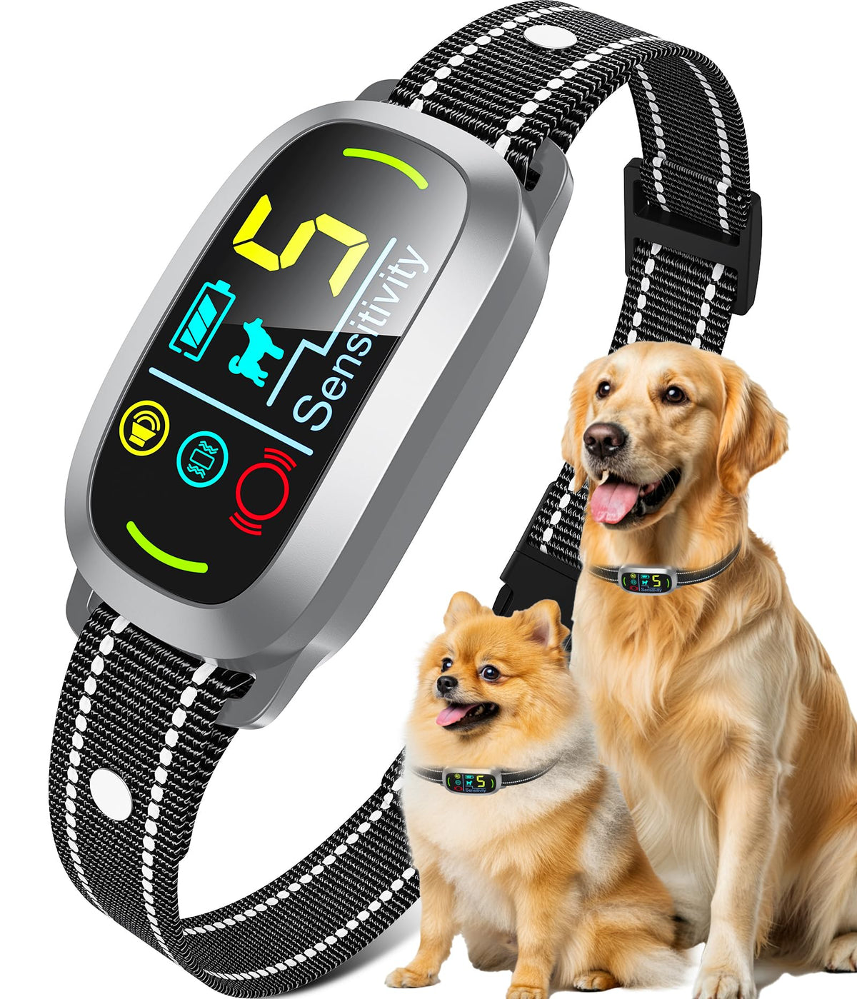 Oliry Smart AI Bark Collar worn on a dog during a walk for controlled barking.