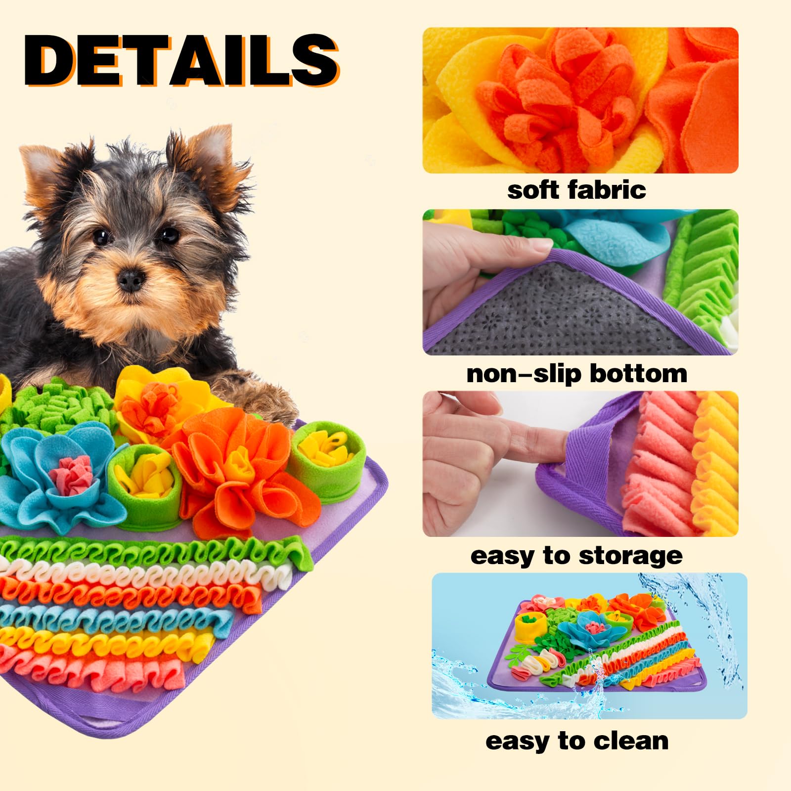 Oliumt Snuffle Mat dogs treat-hidden shows foraging enrichment during meals.