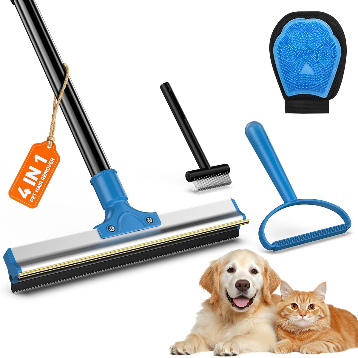 Ollapet 4in1 carpet rake removes embedded pet hair under furniture.
