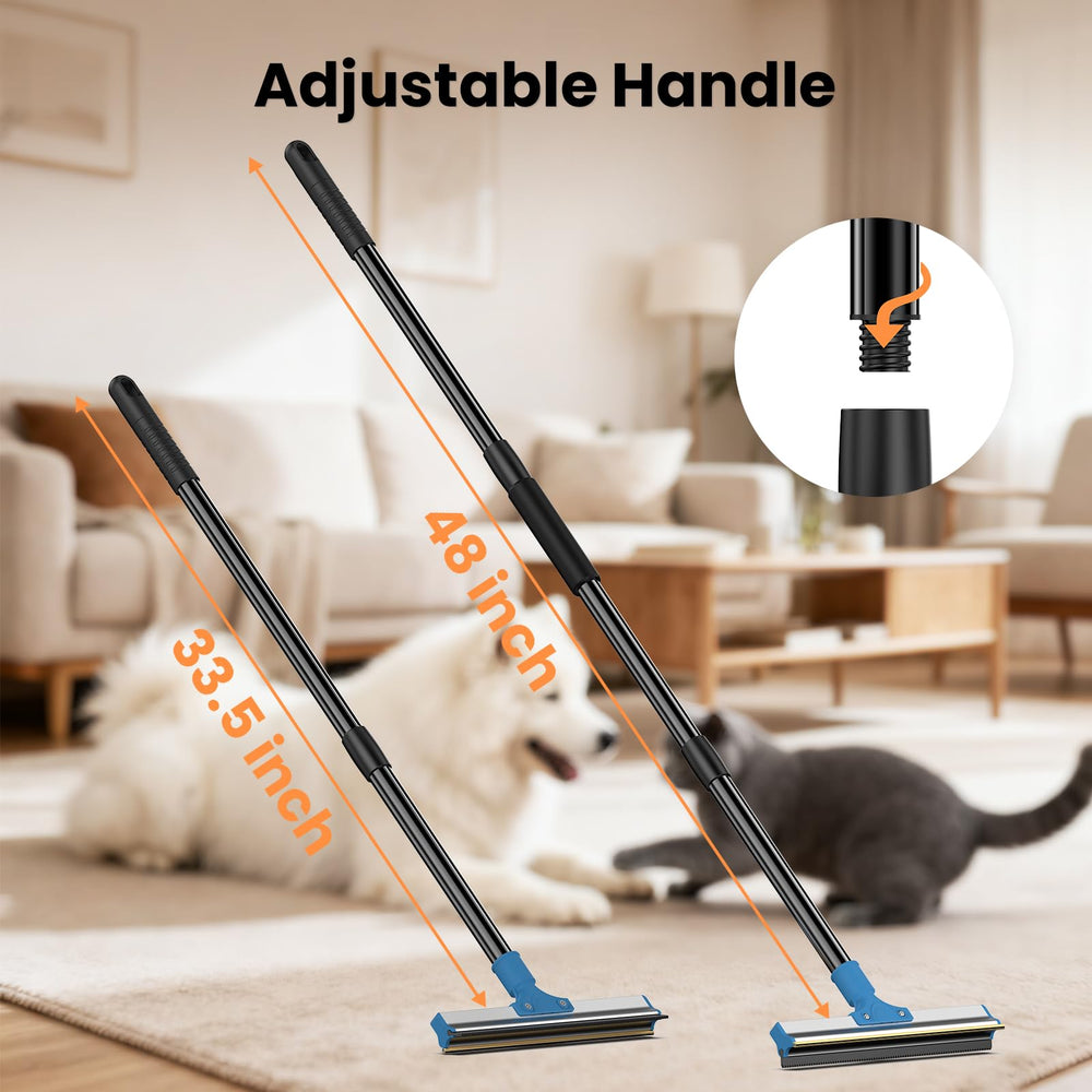 Ollapet scraper broom covers large rug areas quickly.