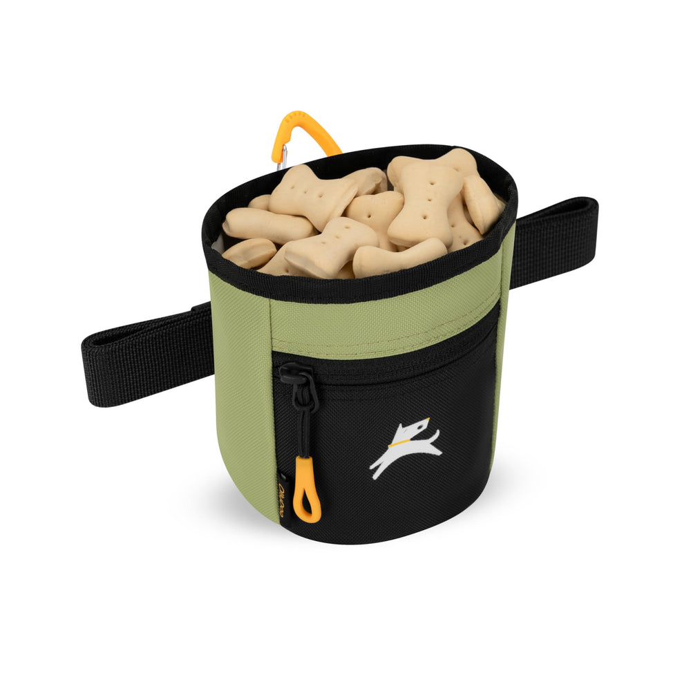 OllyDog Goodie Treat Bag clips to a leash for hands-free training.