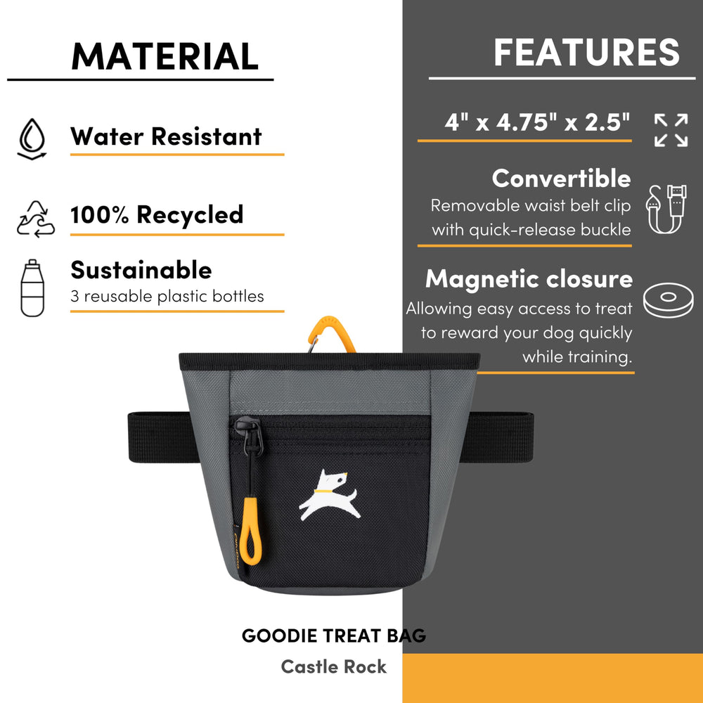 OllyDog Goodie Treat Bag shows removable waist-belt for versatile setup.