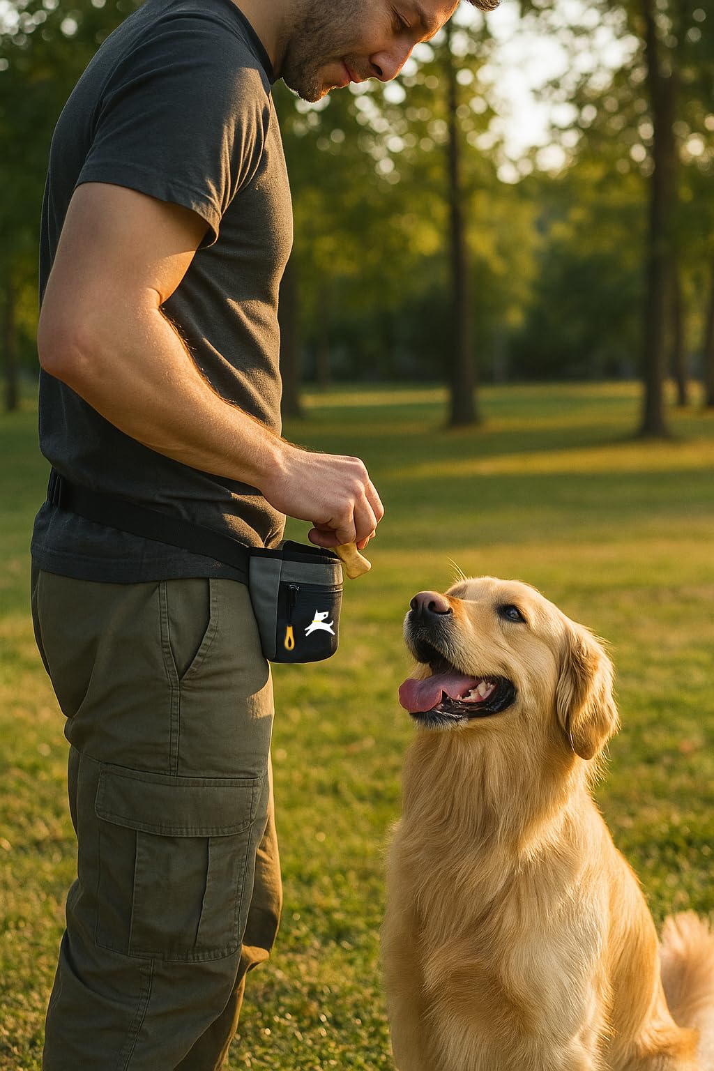 OllyDog Goodie Treat Bag with magnetic closure provides quick treat access during training.