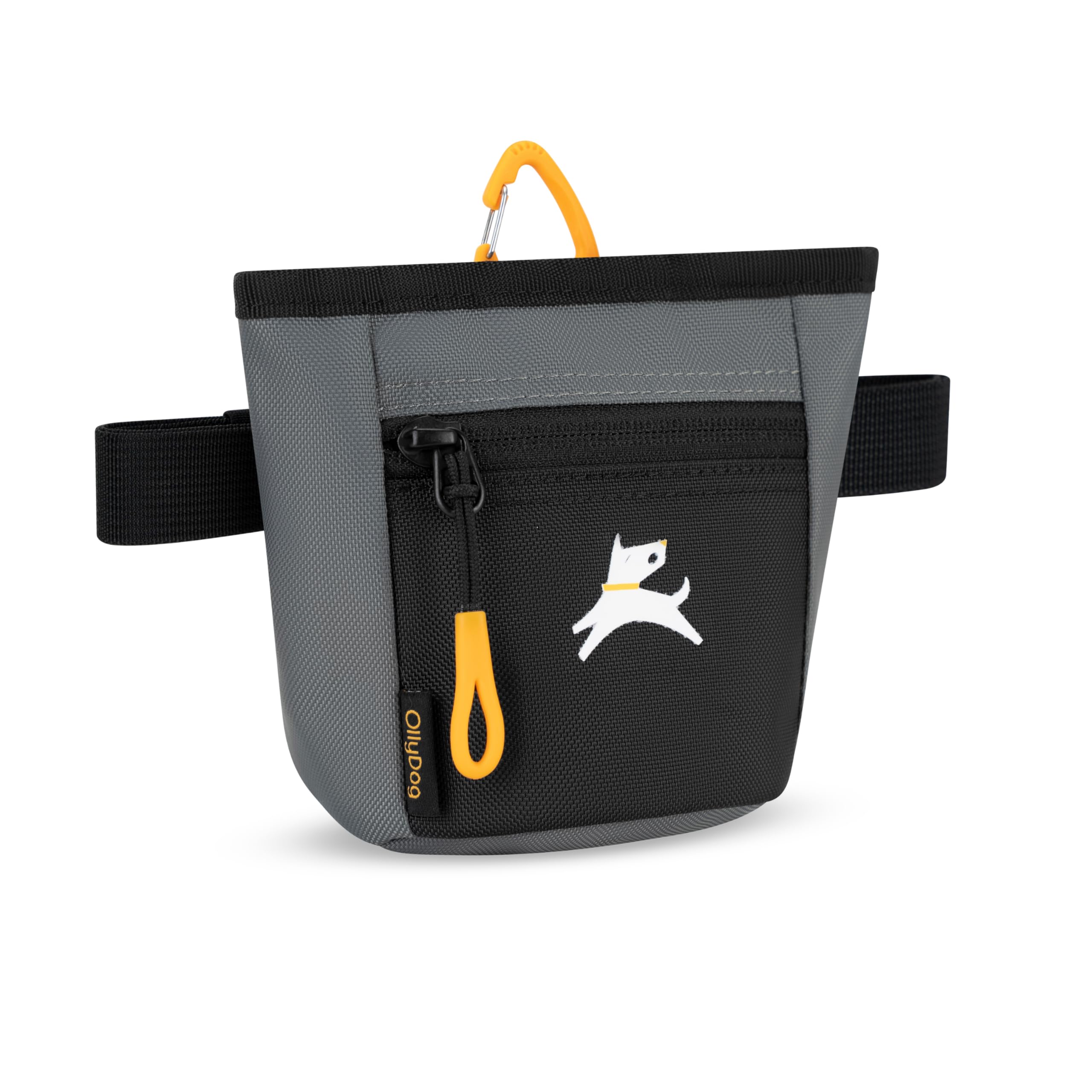 OllyDog Goodie Treat Bag demonstrates three-ways-to-wear versatility for training sessions.