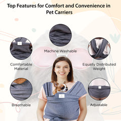 Olsalv sling worn by a model demonstrates hands-free mobility during errands.