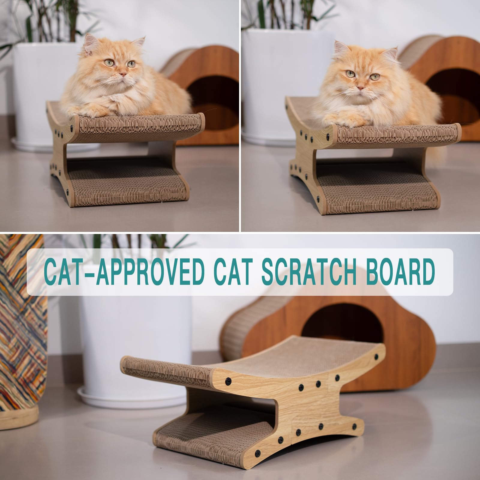 Olurrsia cardboard texture closeup, highlights durable recycled material and claw-friendly surface.