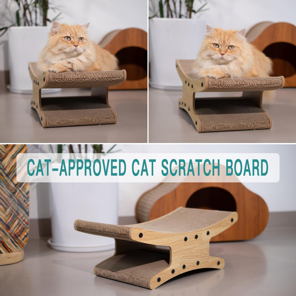 Olurrsia cardboard texture closeup, highlights durable recycled material and claw-friendly surface.
