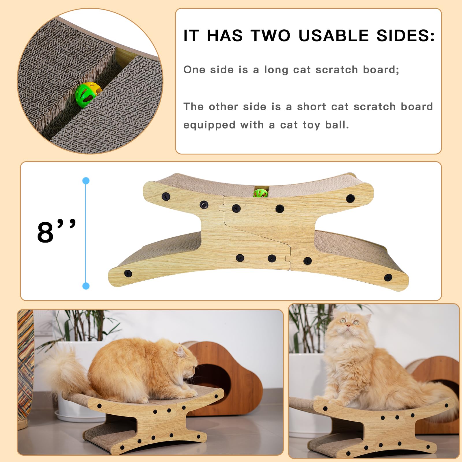 Olurrsia reversible cat scratcher bed ball toy, interactive batting to engage play instincts.